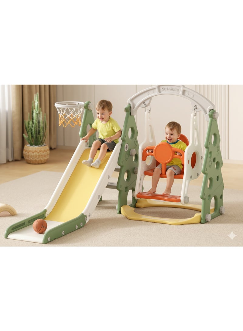 FULL JOY Children's Slide and Swing Set with Basketball Hoop 3*1 ,Indoor and outdoor playground set for toddlers, climbing play set for kids - Image 4